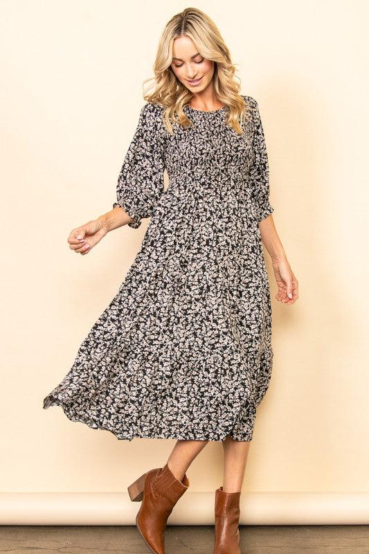 knee length dresses for ladies Madison Gingham Midi Dress in Navy Blue