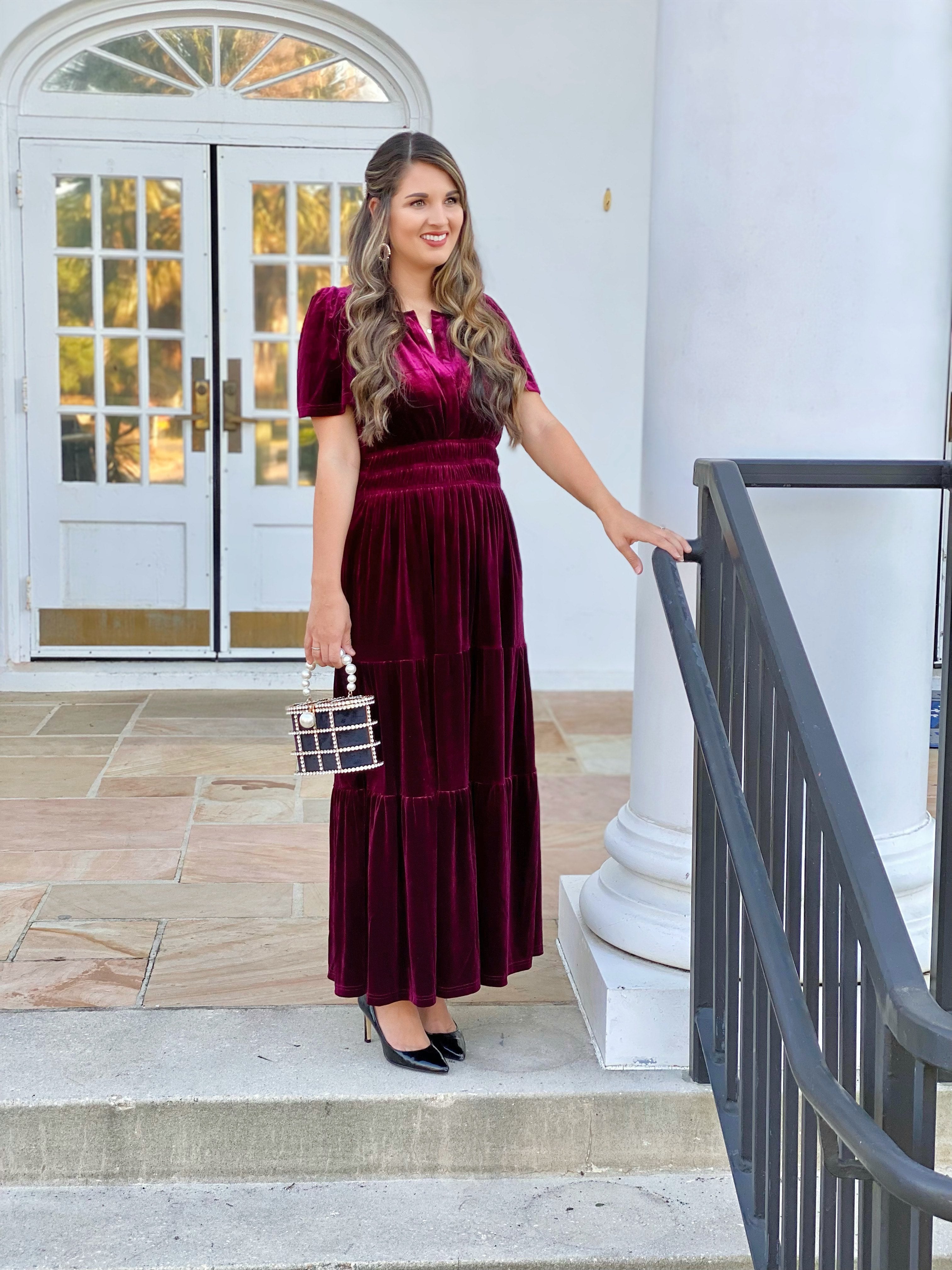 Burgundy on sale holiday dresses